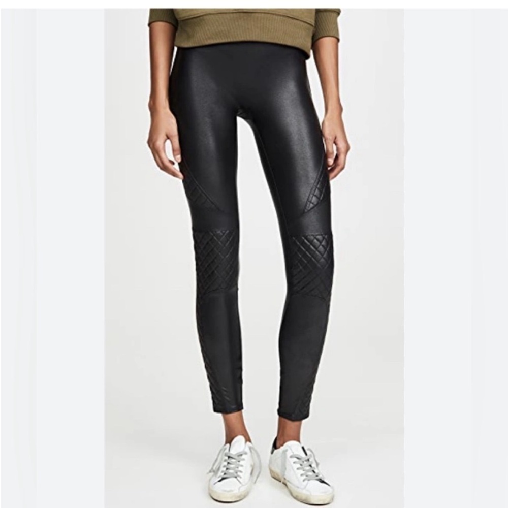 SPANX • Women’s Faux Leather Black Moto Quilted Leggings High Waisted Size Small